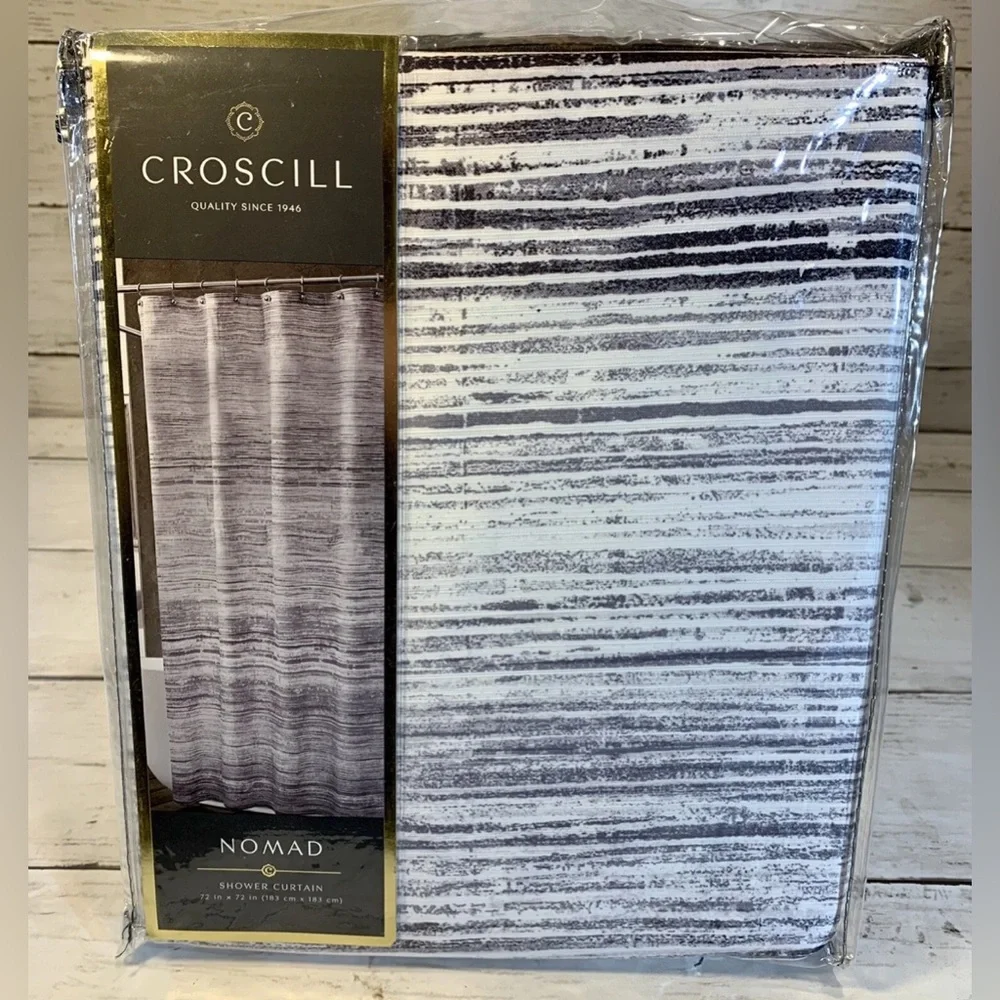 NIP Croscill Nomad Grey Ombré Stripe 72 X 72” Shower Curtain